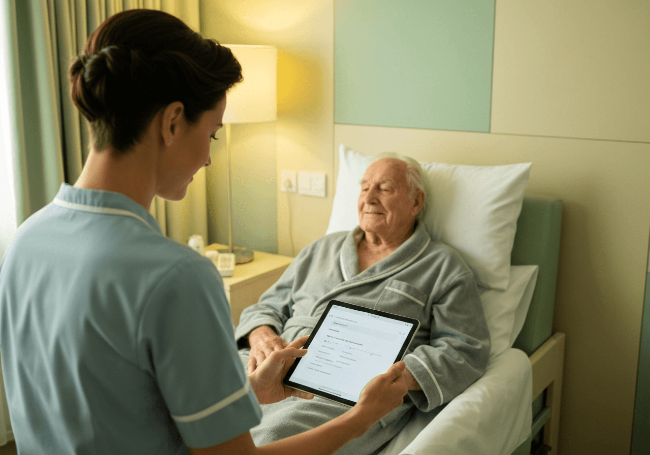 Pflegekraft mit Tablet